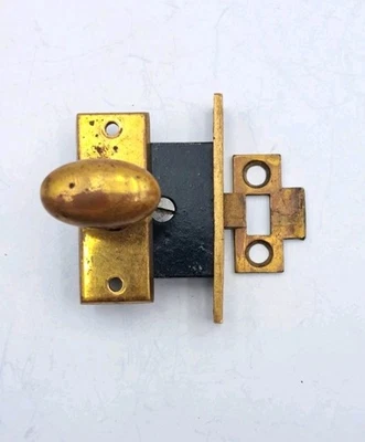 Antique Cabinet Door Thumb Latch Handle Knob Old Vintage Brass Hardware - Image 1 of 4