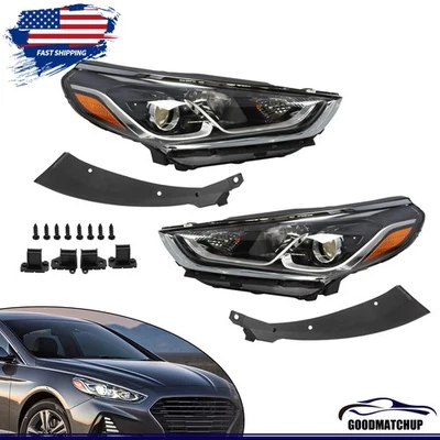 For 2018 2019 Hyundai Sonata Pair Halogen Headlight Left+ Right Assembly w/ Bulb - Image 1 of 4