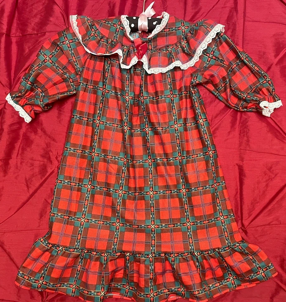 Camisón largo a cuadros rojo vintage años 90 para niñas talla 4 Cottagecore con volantes de encaje Foto 1 de 4