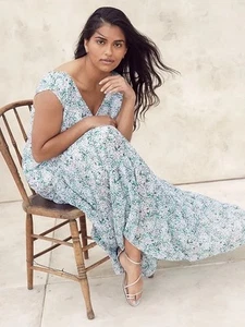 Maxi Vestido BANANA REPUBLIC Sobrepelliz Cuello en V Floral Forrado Bolsillos Volantes XL $149 - Imagen 1 de 11