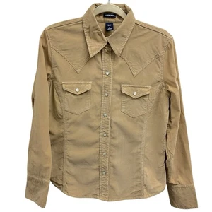 Vintage 2003 GAP Damen M hellbraun Cord Perlen Druckknopf Western Y2K Knopfleiste Hemd - Bild 1 von 6