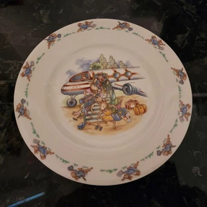Royal Doulton Bunnykins Teller 6,5" Flugzeug Reiseszene Vintage Kinderzimmer Ware - Bild 1 von 2