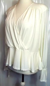 NEW JOHN ZACK 🌺 STRETCH CREAM FAUX WRAP PEPLUM TOP 🌺 SIZE 24 28 #TUB* - Picture 1 of 3