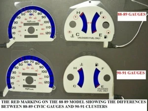 For 90 91 Honda Civic MT Manual No Tachometer RPM Cluster White Face Glow Gauges - Picture 1 of 9