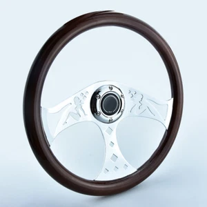 15" 380mm Wood steering wheel Classic with Horn Button 6 Bolt Chrome Spoke - Picture 1 of 5