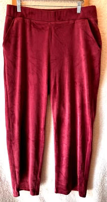 Nicole Miller Pants L Velour Velvet Maroon Pull-On Pockets Stretch Straight NEW - Image 1 of 4
