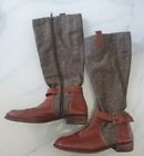 Vintage Herringbone Leather Boots Tweed Real Leather Bronze US8.5 UK6.5 EU39