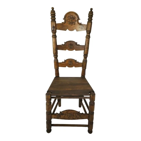 Antique Throne Chair Ladder Back Seat Walnut Country Granny Chic Primitive Farm Cover