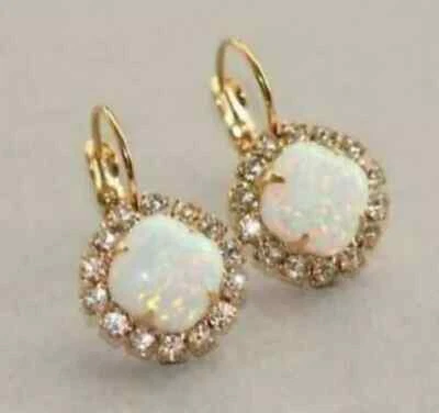 Pendiente con halo de diamantes VVS1/D de ópalo de fuego de corte cojín de 3,50 quilates de oro amarillo de 14 quilates Foto 1 de 3