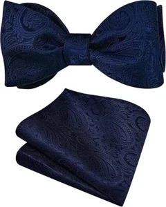 Marineblau Fliege Herren Seide Paisley Selbstbinden Fliege Einstecktuch Set für We... - Bild 1 von 3