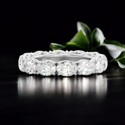 Lab Created Oval Cut 4.50 Ct Diamond Band Wedding PT950 Platinum Women E F VS - Image 1 of 4