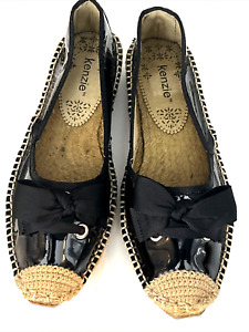 Kenzie Black Patent Leather Cap Toe Espadrille Slip on Flats Shoes Womens 8.5 M