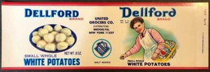 Dellford White Potatoes Unused Vintage Can Label United Grocers Brooklyn, N. Y. - Picture 1 of 2