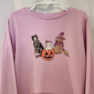 Crewcuts Girls Halloween T-Shirt Size L (10-11) Purple Cats Pumpkin Long Sleeves - Picture 1 of 5