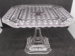EAPG Vintage Very Pale Pink Square Octagonal Diamond Cut Pedestal Cake Stand EUC - Picture 1 of 13