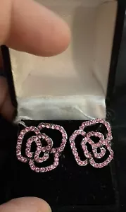 Caja de regalo aretes vintage rosa estrás flor rosa pasador moda - Imagen 1 de 1