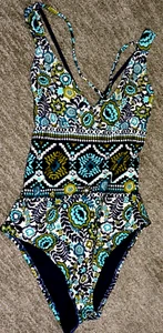MOSSIMO 1-teiliger Badeanzug mehrfarbig Blumen Gr. M Nylon/Elasthan/Polyesterfutter - Bild 1 von 3