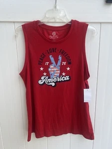American Flag Women's Tank Top 4th of July Positive Tees Women’s Large - Picture 1 of 4