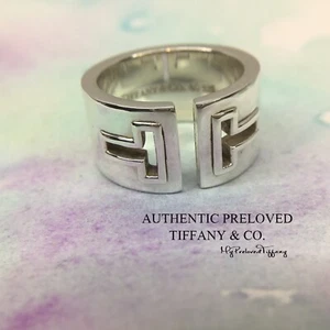 Excellent Authentic Tiffany & Co. T Two Cutout Silver Wide Ring - Picture 1 of 7