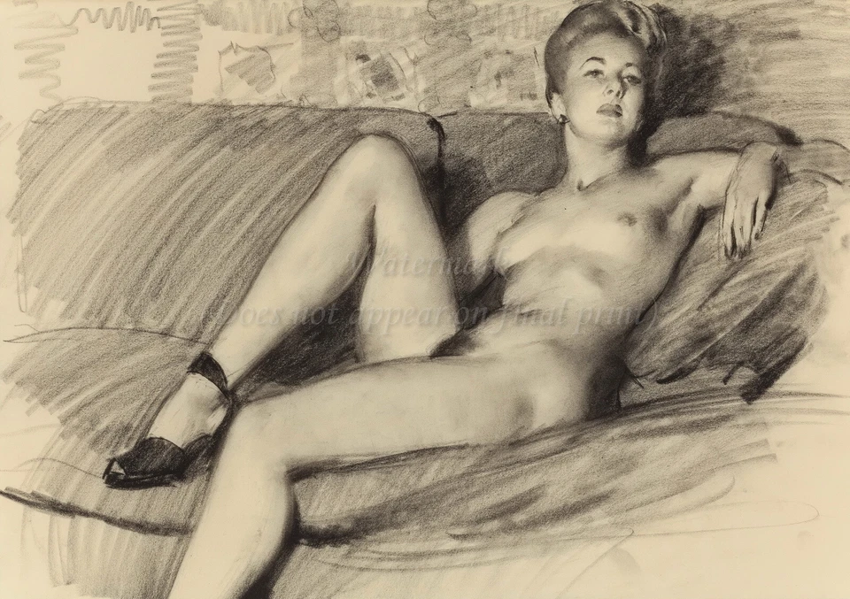 GIL ELVGREN Pin-Up Poster or Rolled Canvas Print "Reclining Girl in Heels" #104 - Image 1 of 1