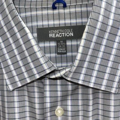 Рубашка Kenneth Cole Reaction мужская средний размер на пуговицах серая синяя приталенная не железная - Изображение 1 из 4