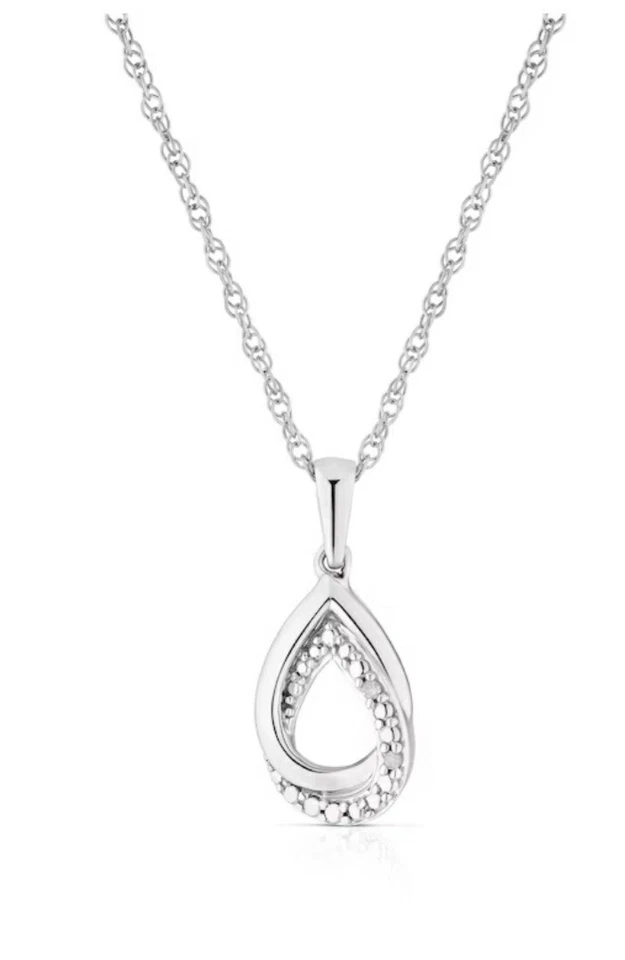 Silver Sterling double Pear Shaped Diamond Pendant Necklace - Image 1 of 1