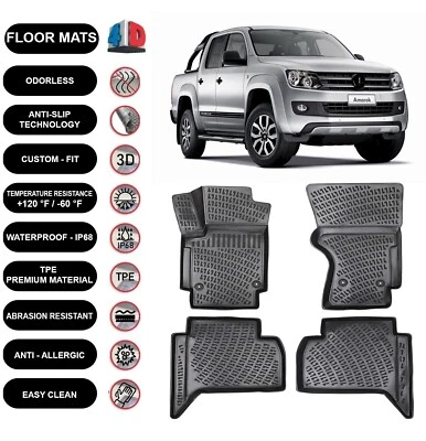 Floor Mats Liner Fits Volkswagen Amarok 2010-2022) Waterproof 4D Molded Black x4 - Image 1 of 4