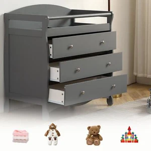Baby Changing Table Nursery Station w/ 3 Drawer for Changing Diaper Clothe Gray - Picture 1 of 8