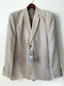 NWT PERRY ELLIS BEIGE LINEN COTTON CLASSIC FIT BLAZER JACKET 46 REG - Picture 1 of 19