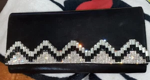 Clutch Purse Silber Strass Kettenband Formelle Party Schwarz Satin Abend - Bild 1 von 5