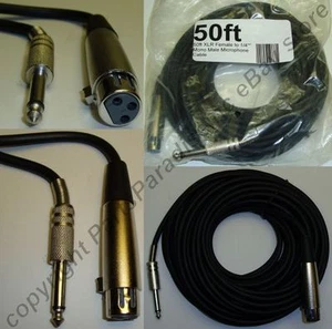 50ft XLR~1/4" Mono Professional Microphone Audio Cable/Cord/Wire 3pin~6.3mm TS - Picture 1 of 1