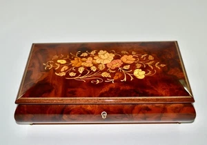 Vintage Reuge Blumen Intarsien Spieluhr Italien groß 10,5" x 6" Lehre die Welt zu singen - Bild 1 von 9
