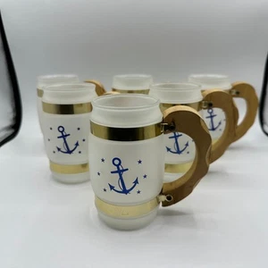 Juego de 6 tazas esmeriladas con anclaje náutico Siesta Ware con asas de madera - Imagen 1 de 16