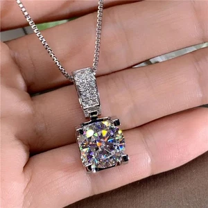 Elegant 4Ct Round Lab-Created Diamond Pendant Necklace 14K White Gold Filled - Picture 1 of 4
