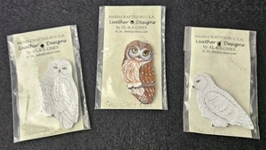 AL-KA-LINES Handarbeit Leder Designs Snowy & Saw-Whet Eule Magnet Lot bemalt - Bild 1 von 14