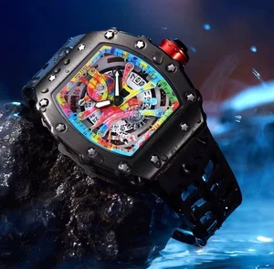 Orologio Richard Fashion Style Rapper Mille Red Homage Printed Dial - Foto 1 di 9