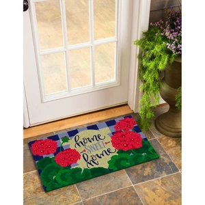 Plaid Patriotic Geraniums Coir Mat - Picture 1 of 2
