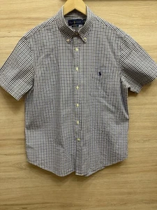 Ralph Lauren Seersucker Short Sleeve Plaid Cotton Shirt Mens Size Large - Picture 1 of 6