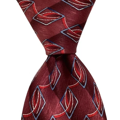 JOS. A. BANK Men's 100% Silk Necktie ITALY Designer Geometric Mauve/Red/Blue EUC - Image 1 of 3