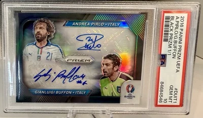 Panini Prizm 2016 UEFA Euro Dual Signatures Black Prizm 1/1 Pirlo Buffon PSA 10 Foto 1 de 2