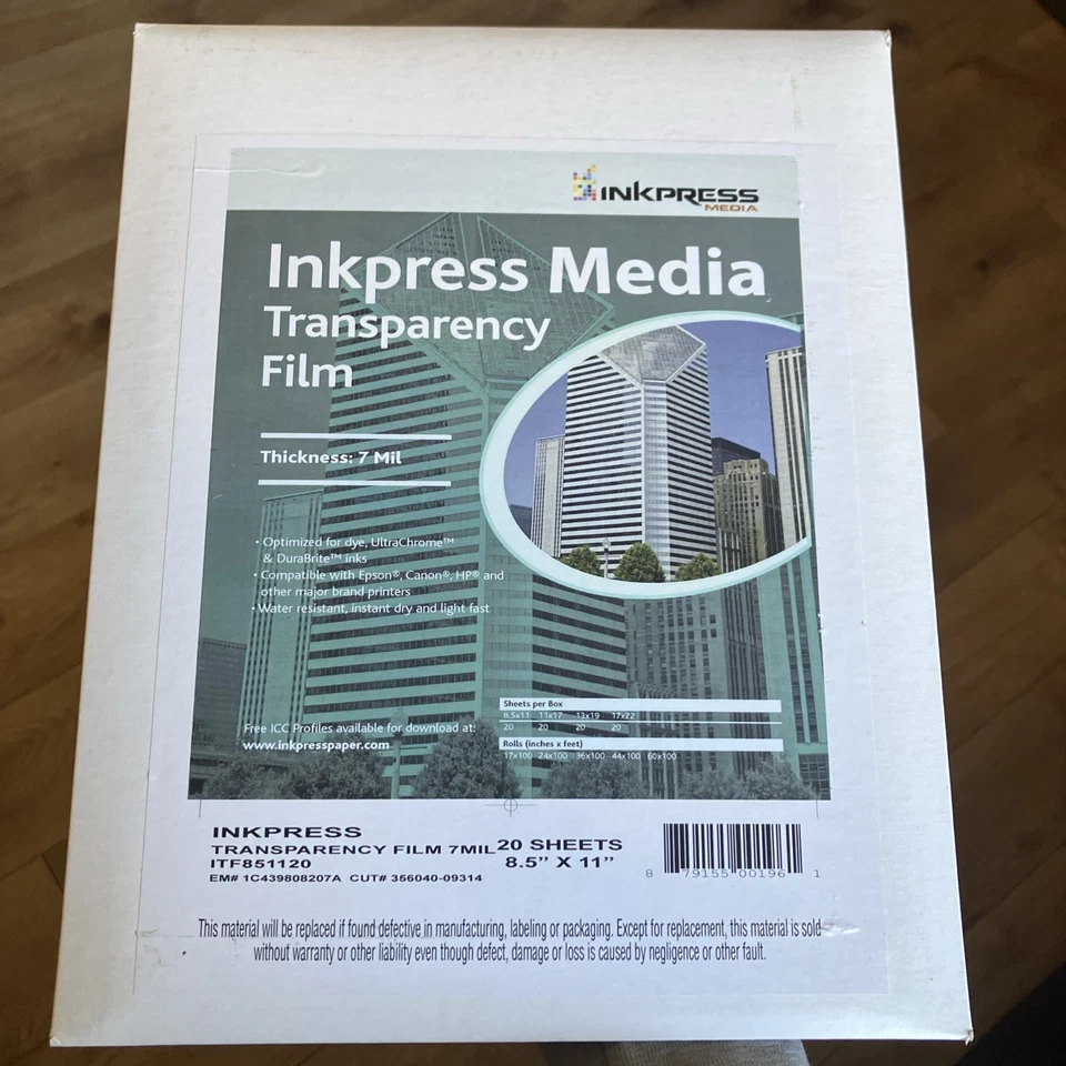 Transparency Resin Based Inkjet Film 7mil. 8.5x11" 20 Sheets Itf851120 - Image 1 of 1