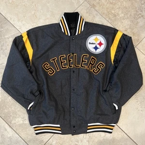 Pittsburgh Steelers Varsity Jacket Men's 2XL Grey Black Yellow NFL Reversable - Picture 1 of 9