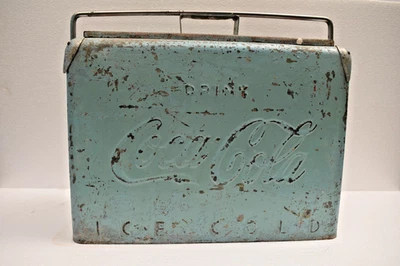 Antique Coca-Cola Cooler Box 1940s Metal Ice Chest Embossed Drink Coca-Cola Logo - Image 1 of 4