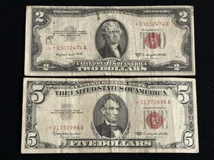 Lot of 1953 $2 & 1963 $5 Red Seal **STAR NOTES*** - Picture 1 of 8