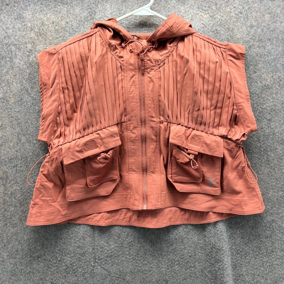 Free People Movement Vest Women XS Terracotta Pleated Utility Pocket Zip Hooded - Image 1 of 4