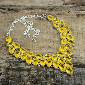 Citrine Gemstone Handmade 925 Sterling Silver Adjustable Necklace Jewelry Gifts - Picture 1 of 4