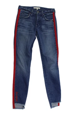 Pantalones de mezclilla Joie para mujer de algodón a rayas laterales lavados medianos desgastados azules talla 23 Foto 1 de 4