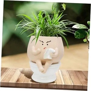 Frowning Planter Pots for Indoor Plants Cute Resin Flower Head Planters, Sit - Picture 1 of 7