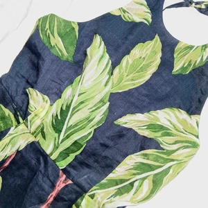 Ann Taylor Navy Leaf Print Neckholder Kleid Ärmellos Midi Sommer Freizeit Damen - Bild 1 von 9