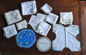 VINTAGE EMBROIDERED TABLE LINEN LACE ROUND DOILY TEA TOWEL NAPKIN LOT - Picture 1 of 17